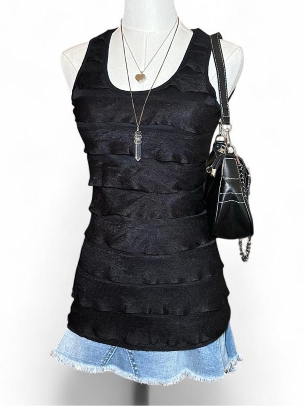 Y2K Forever 21 Black Ruffle Layered Tank Top Effy Stonem Skins UK Goth Rave